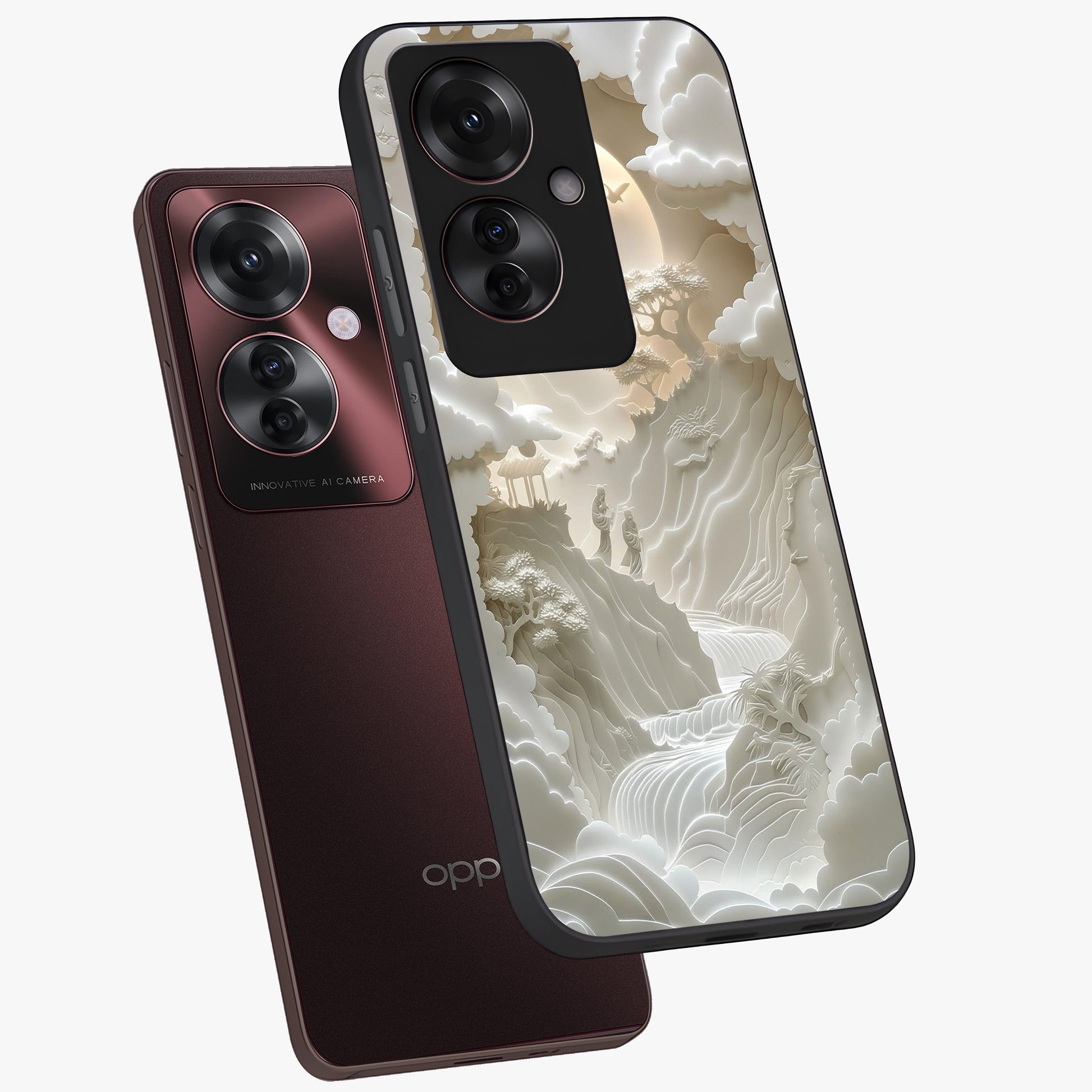 Celestial Origami Glass Case displayed in angled mockup highlighting geometric origami design with cosmic aesthetic theme.
