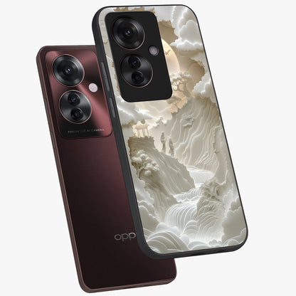 Celestial Origami Glass Case displayed in angled mockup highlighting geometric origami design with cosmic aesthetic theme.