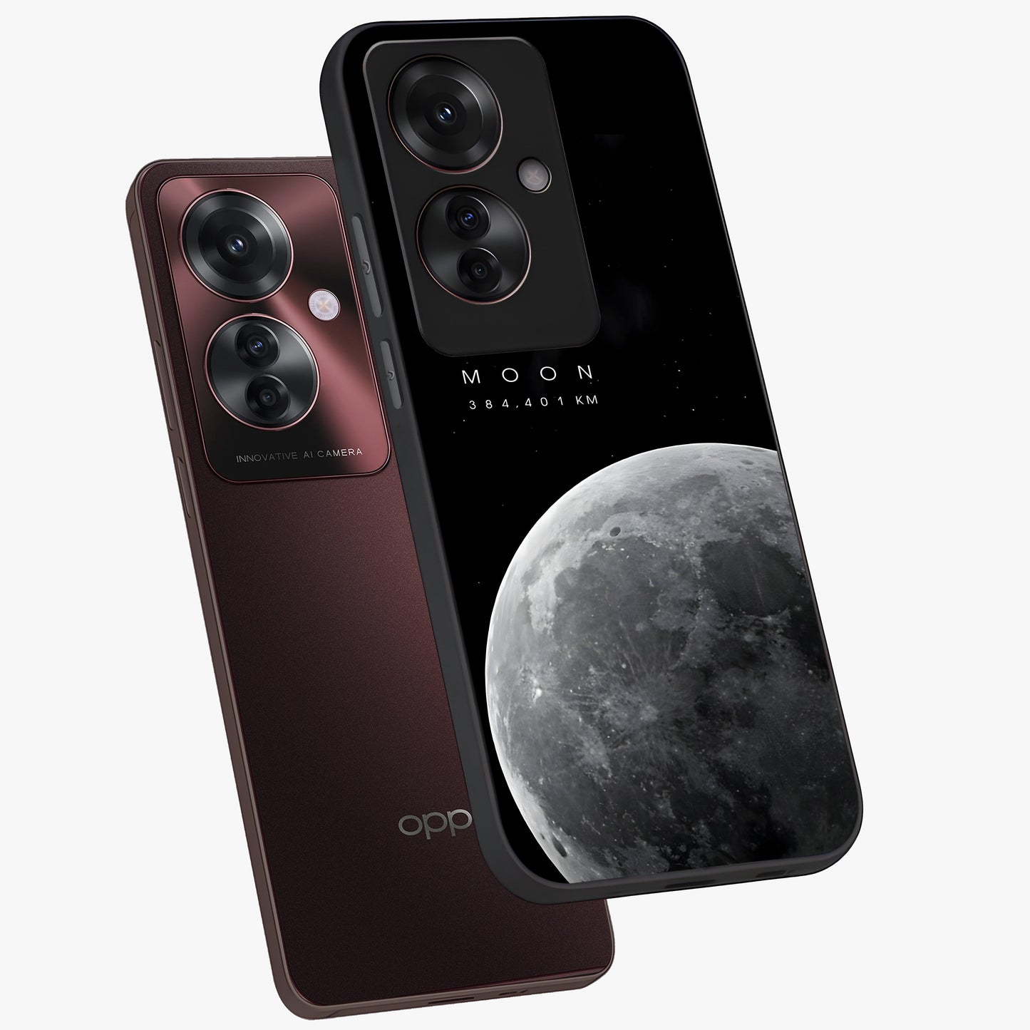 Cosmic Moon Glow Glass Case displayed in angled mockup highlighting celestial moon design with cosmic aesthetic theme.