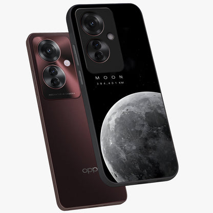 Cosmic Moon Glow Glass Case displayed in angled mockup highlighting celestial moon design with cosmic aesthetic theme.