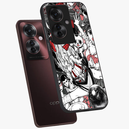 Crimson Chaos Panel Glass Case displayed in angled mockup highlighting chaotic panel style design with modern graphic theme.
