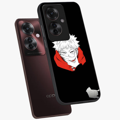 Crimson Chaos Smile Glass Case displayed in angled mockup highlighting edgy crimson smile design with graphic aesthetic.
