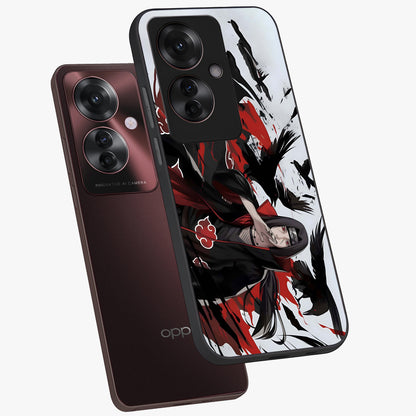 Crimson Crow Illusion Glass Case displayed in angled mockup highlighting mysterious crow graphic with dark aesthetic style.