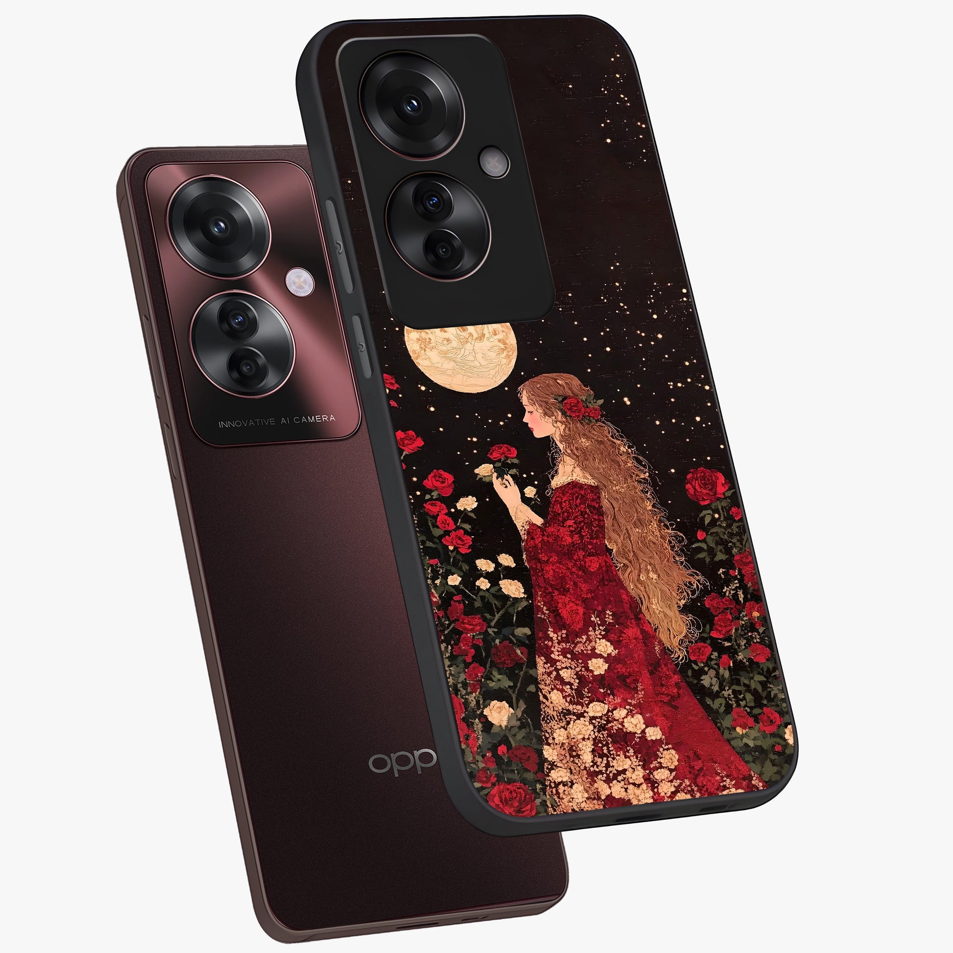Crimson Dreams Glass Case displayed in angled mockup highlighting soft crimson aesthetic design with artistic theme.