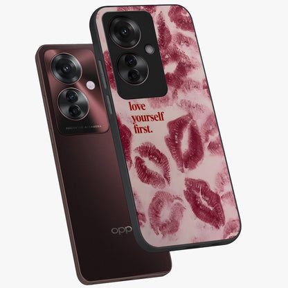 Crimson Kiss Love Glass Case displayed in angled mockup highlighting bold love inspired design with modern aesthetic style.