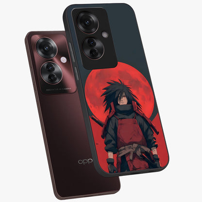 Crimson Moon Warlord Glass Case displayed in angled mockup highlighting dramatic crimson moon design with fantasy aesthetic.
