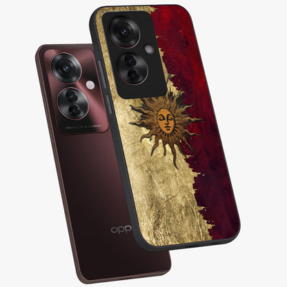 Crimson Sun Majesty Glass Case displayed in angled mockup highlighting majestic crimson sun design with bold aesthetic style.