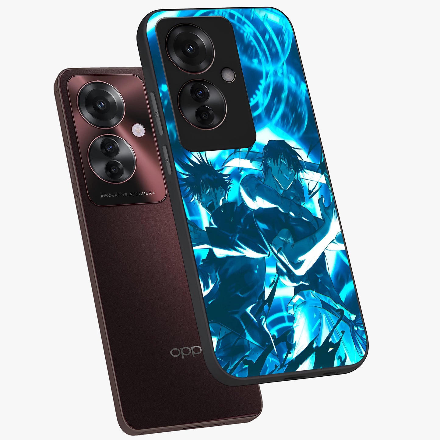 Cursed Energy Clash Glass Case displayed in angled mockup highlighting powerful battle inspired graphic with anime style aesthetic.
