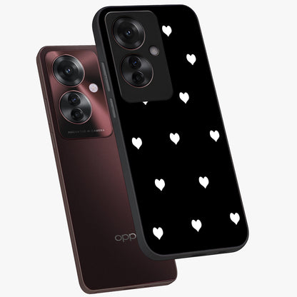 Cute And Simple White Hearts Glass Case displayed in angled mockup highlighting cute heart design with clean aesthetic style.