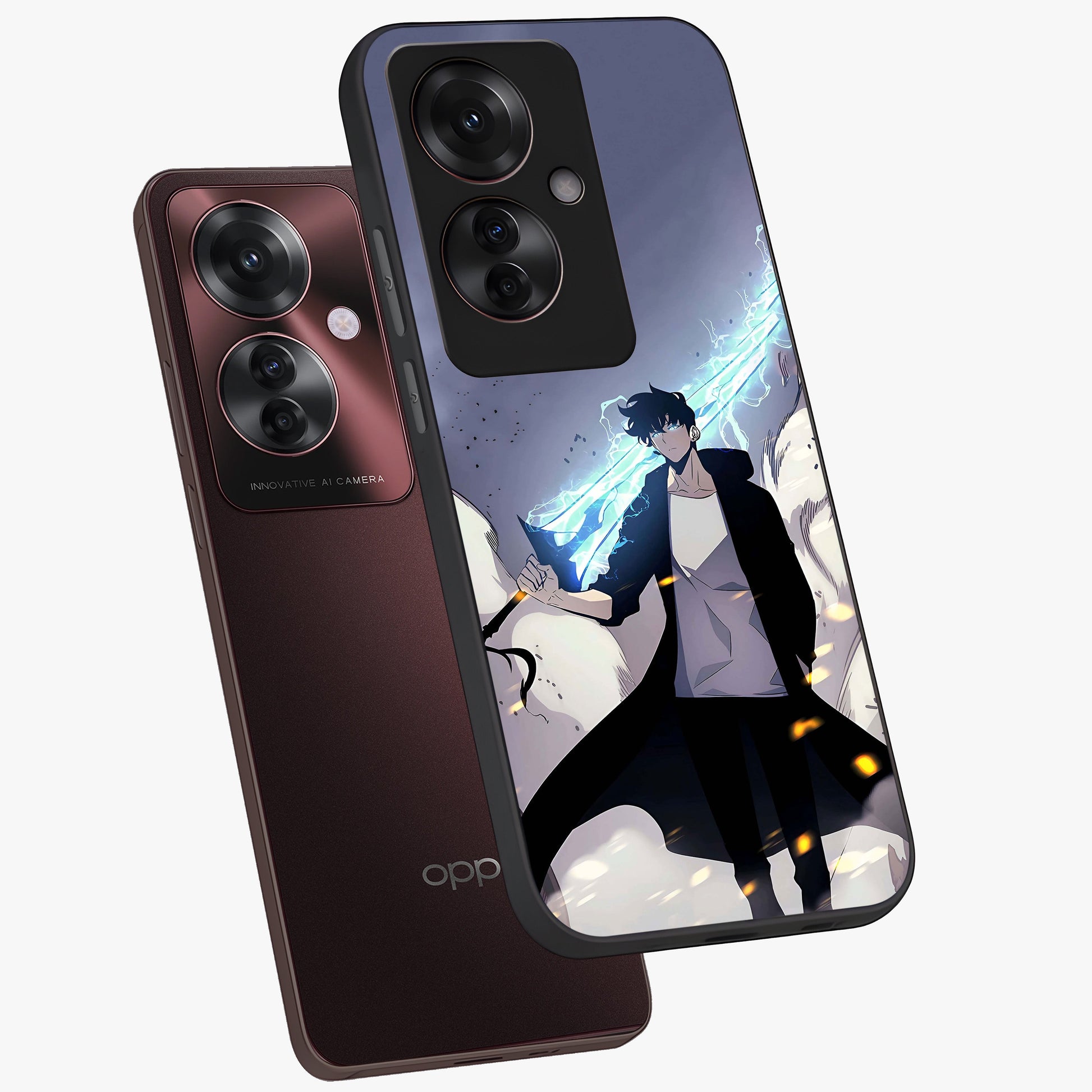 Dark Lightning Anime Warrior Glass Case displayed in angled mockup highlighting powerful lightning themed anime illustration.