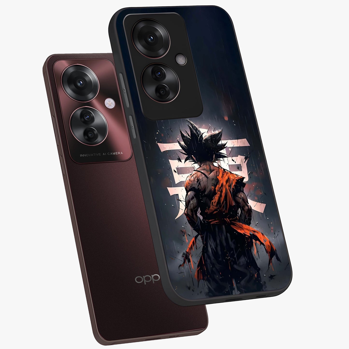 Dark Warrior In Rain Glass Case displayed in angled mockup highlighting dramatic warrior illustration with dark rain aesthetic.