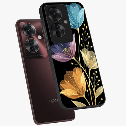 Delicate Multicolor Flowers Glass Case displayed in angled mockup highlighting colorful flower pattern with soft aesthetic style.