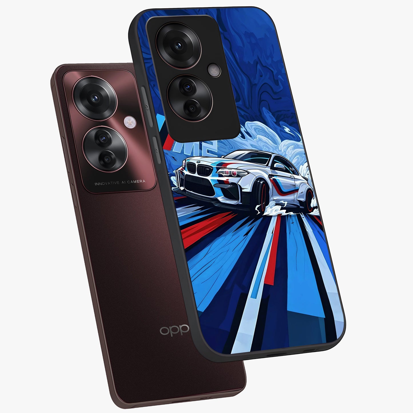 Drift Power Rush Glass Case displayed in angled mockup highlighting powerful drift car design with sporty aesthetic style.