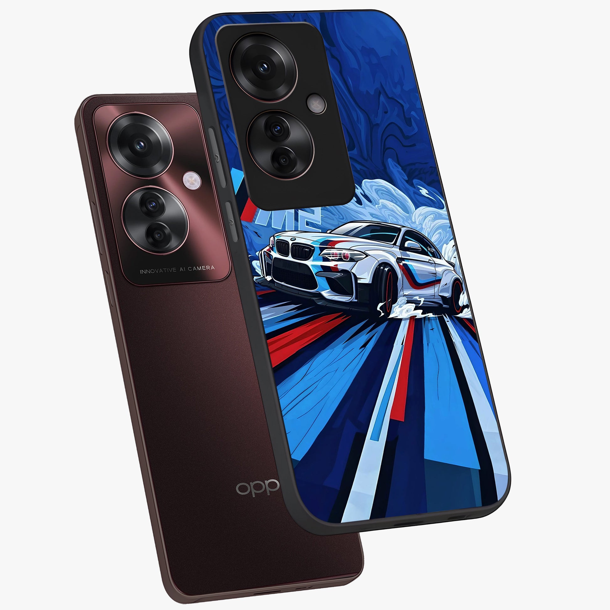 Drift Power Rush Glass Case displayed in angled mockup highlighting powerful drift car design with sporty aesthetic style.