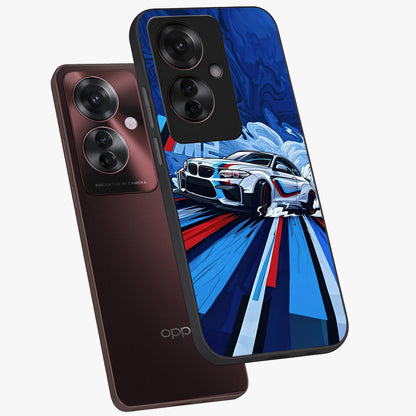 Drift Power Rush Glass Case displayed in angled mockup highlighting powerful drift car design with sporty aesthetic style.