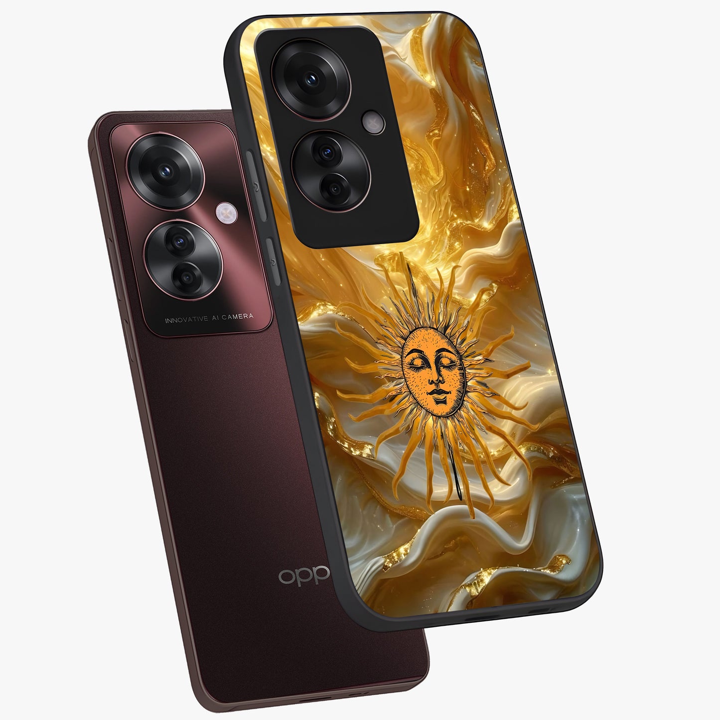 Eternal Golden Glow Glass Case displayed in angled mockup highlighting glowing golden aesthetic design with elegant style.