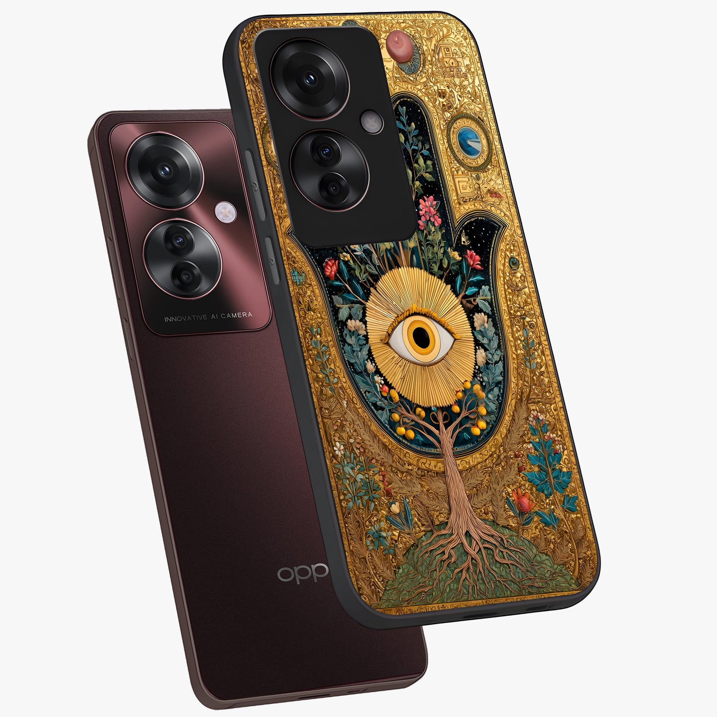 Ethereal Evil Eye Glass Case displayed in angled mockup highlighting protective evil eye symbol with spiritual aesthetic design.
