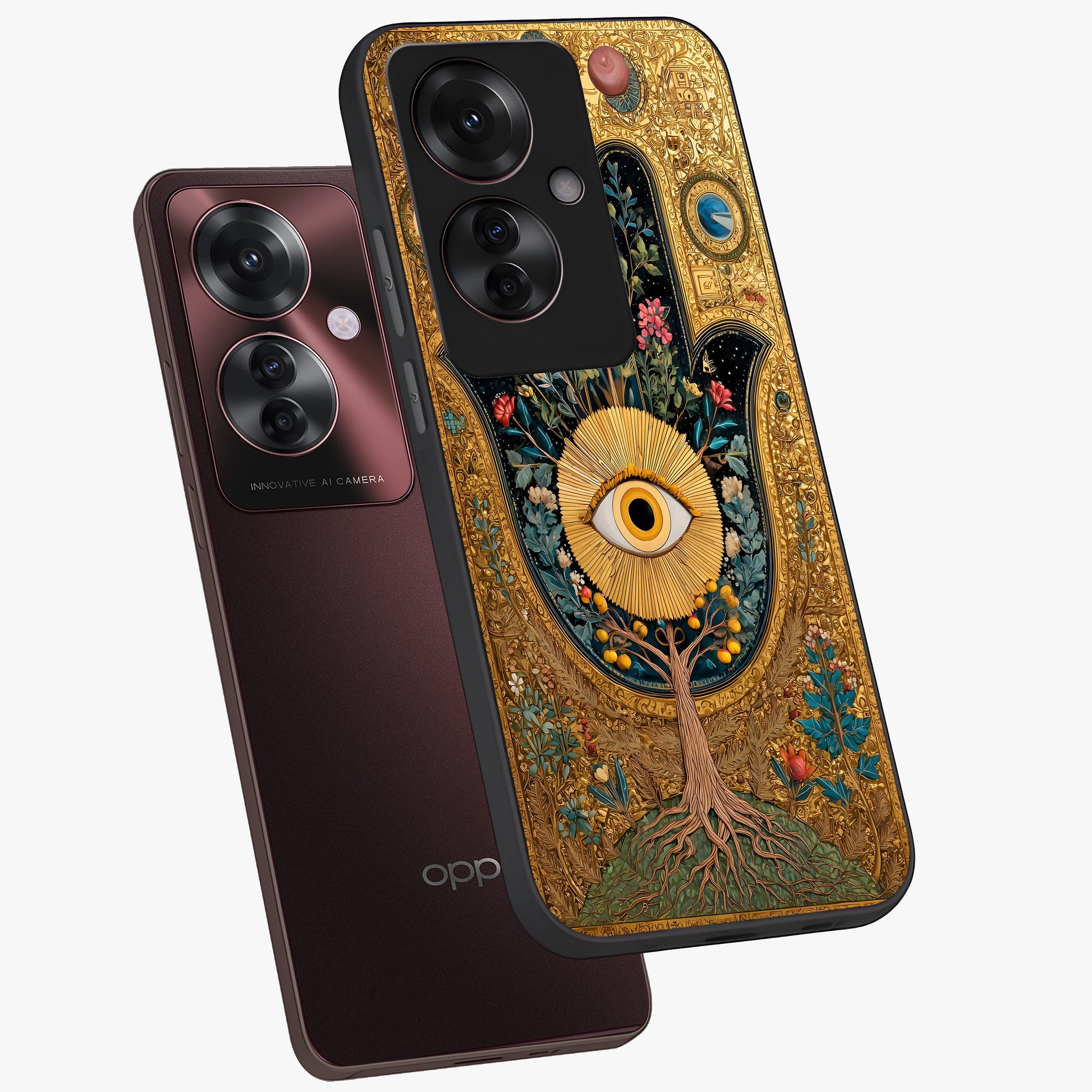 Ethereal Evil Eye Glass Case displayed in angled mockup highlighting protective evil eye symbol with spiritual aesthetic design.