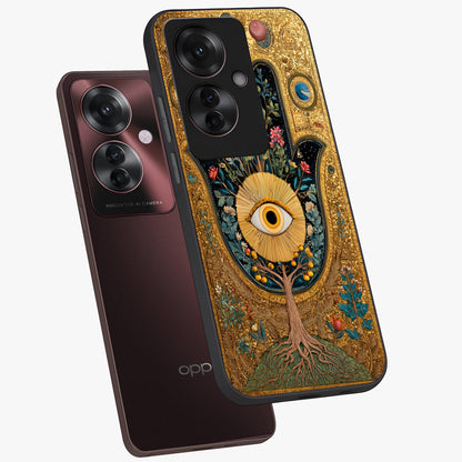 Ethereal Evil Eye Glass Case displayed in angled mockup highlighting protective evil eye symbol with spiritual aesthetic design.