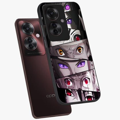 Eyes of Destiny Glass Case displayed in angled mockup highlighting bold eye illustration with mystical aesthetic style.
