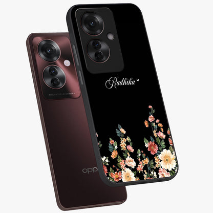 Floral Design With a Custom Personalized Name Glass Case displayed in angled mockup highlighting elegant floral pattern with custom name feature.