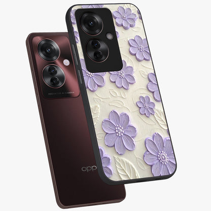 Floral Wall Art With Purple Flowers Glass Case displayed in angled mockup highlighting vibrant purple floral illustration with artistic aesthetic.