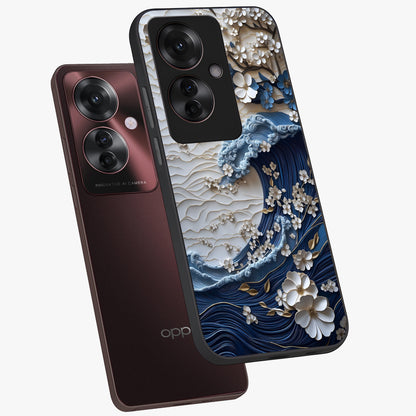 Floral Wave Origami Glass Case displayed in angled mockup highlighting geometric origami flower design with modern aesthetic style.