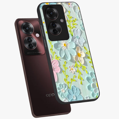Frosted Petal Garden Glass Case displayed in angled mockup highlighting delicate flower petal design with calm garden aesthetic.