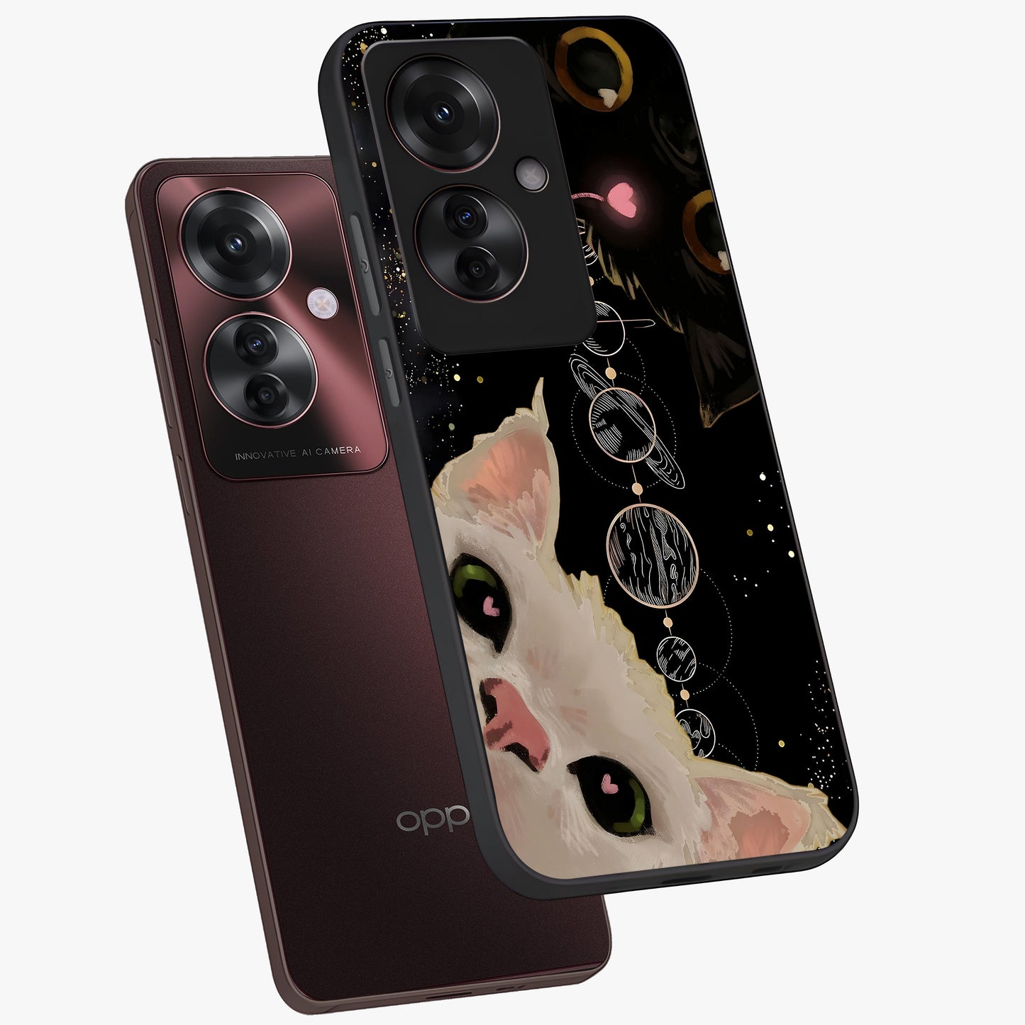 Galactic Cat Glass Case displayed in angled mockup highlighting celestial feline illustration with galaxy aesthetic style.