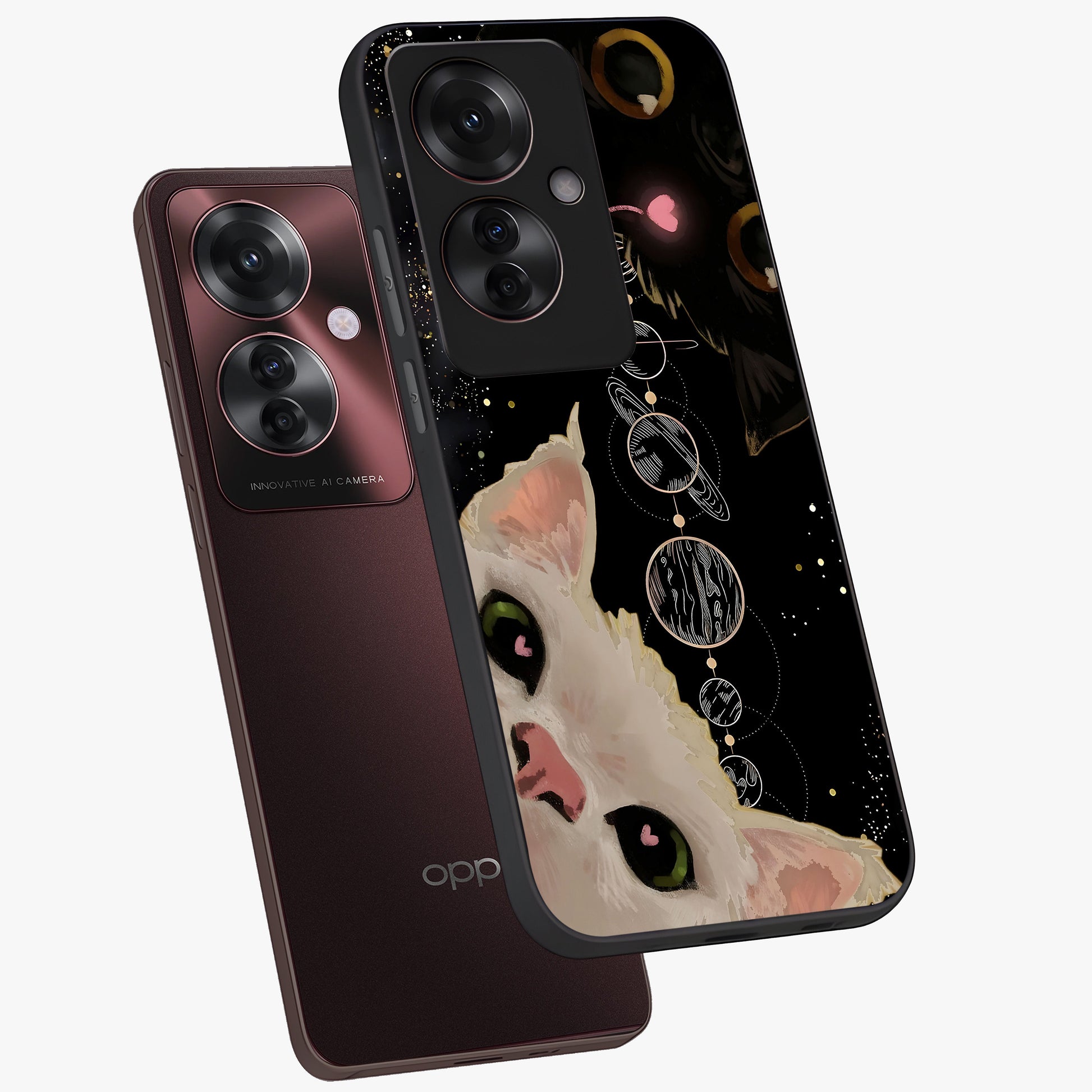 Galactic Cat Glass Case displayed in angled mockup highlighting celestial feline illustration with galaxy aesthetic style.