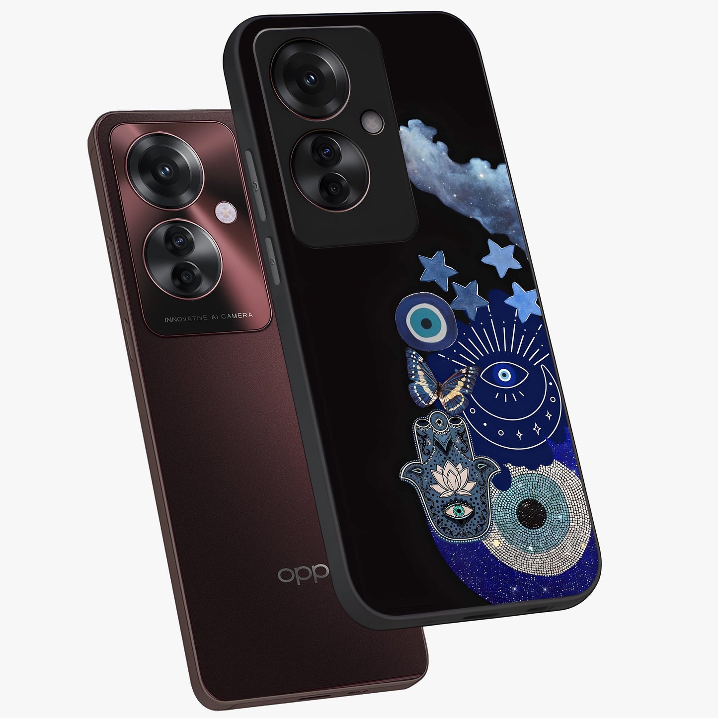 Galactic Charm Cluster Glass Case displayed in angled mockup highlighting luminous galaxy inspired design with dreamy aesthetic.