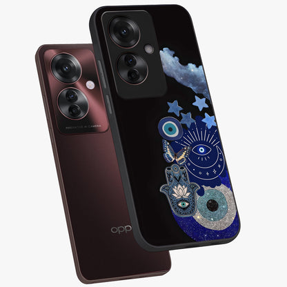 Galactic Charm Cluster Glass Case displayed in angled mockup highlighting luminous galaxy inspired design with dreamy aesthetic.