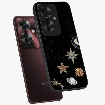 Galactic Charm Glow Glass Case displayed in angled mockup highlighting luminous galaxy inspired design with dreamy aesthetic.
