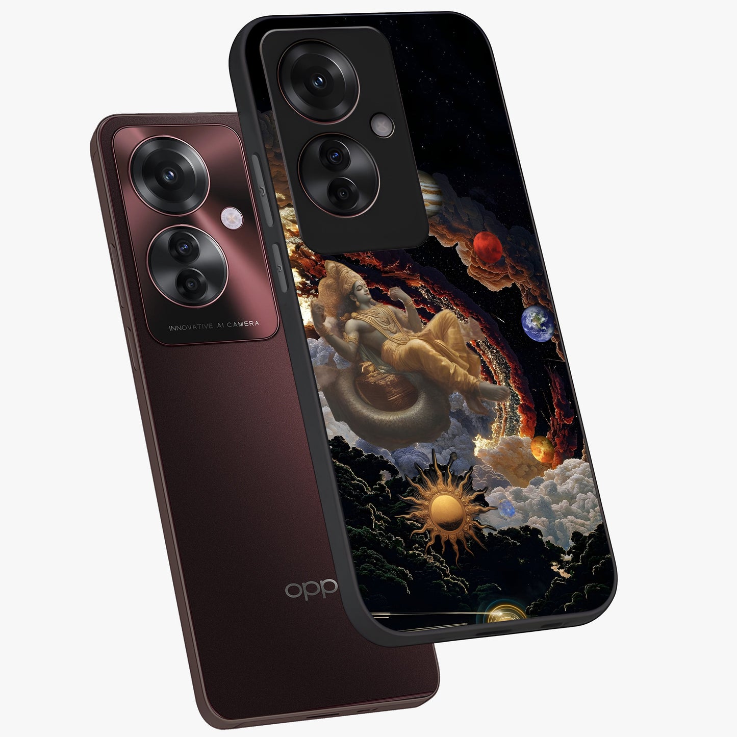 Galactic Divine God Glass Case displayed in angled mockup highlighting powerful celestial deity illustration with galactic aesthetic.