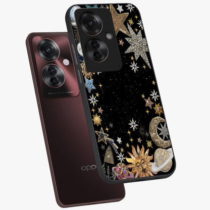 Galactic Jewel Stars Glass Case displayed in angled mockup highlighting shining celestial star design with cosmic aesthetic style.