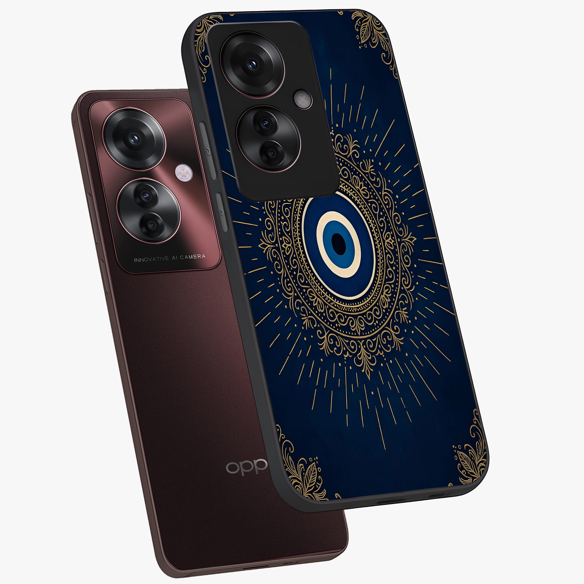 Golden Celestial Charm Glass Case displayed in angled mockup highlighting sparkling cosmic charm design with celestial aesthetic.