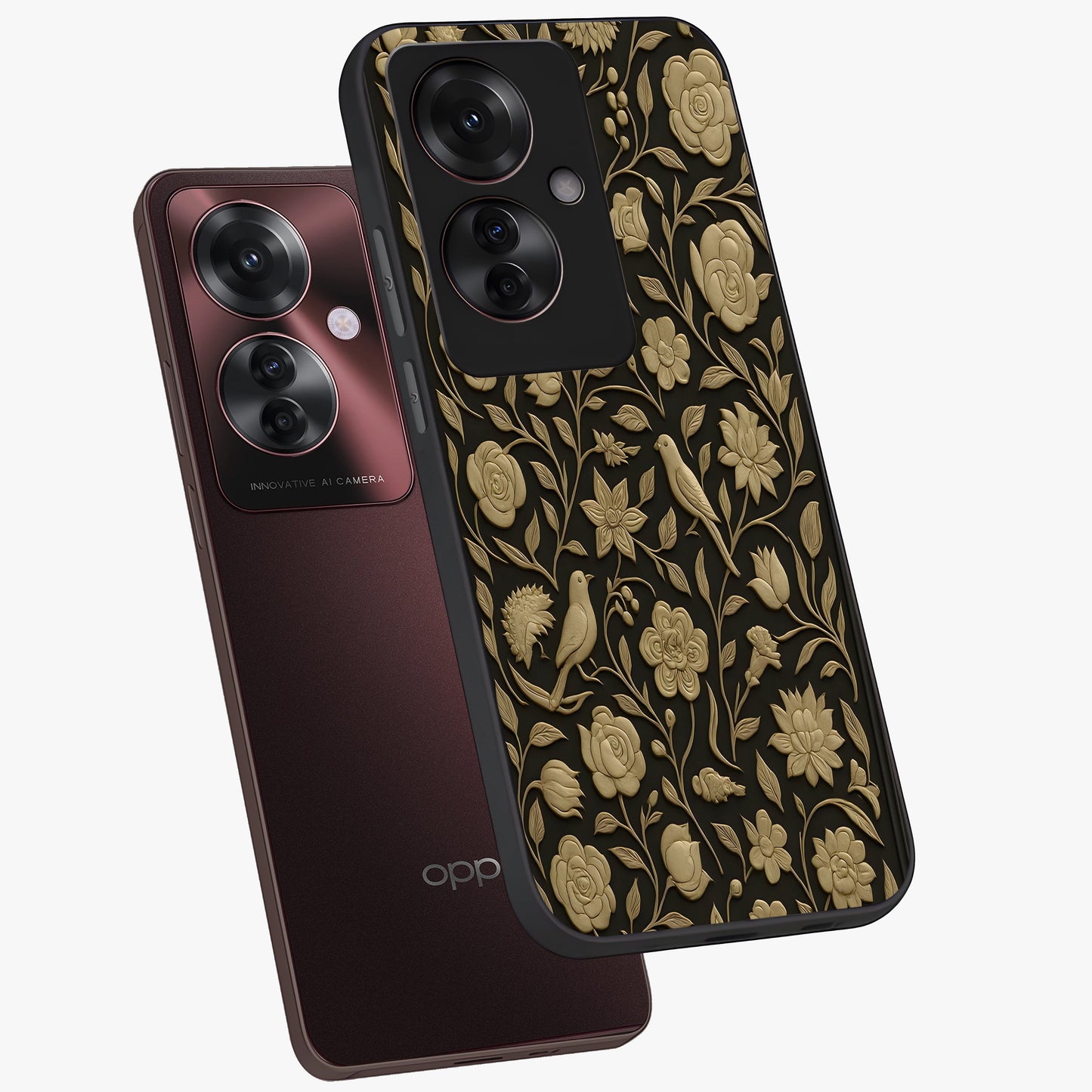 Golden Evil Eye Mandala Glass Case displayed in angled mockup highlighting protective evil eye symbol with golden mandala design.