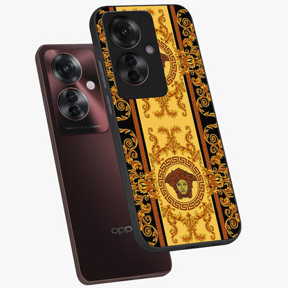 Golden Lotus Glow Glass Case displayed in angled mockup highlighting radiant lotus illustration with spiritual aesthetic.
