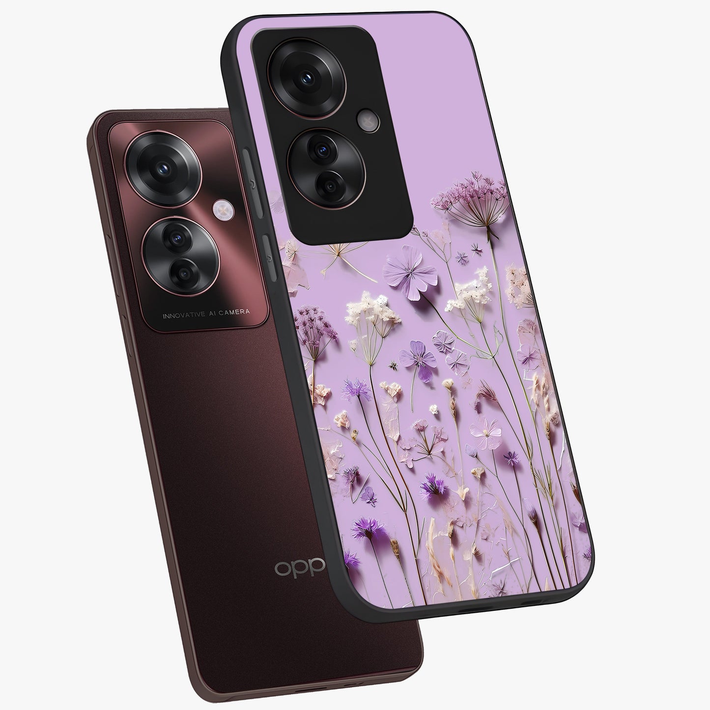 Lavender Blossom Dream Glass Case displayed in angled mockup highlighting dreamy lavender flower design with calming aesthetic style.
