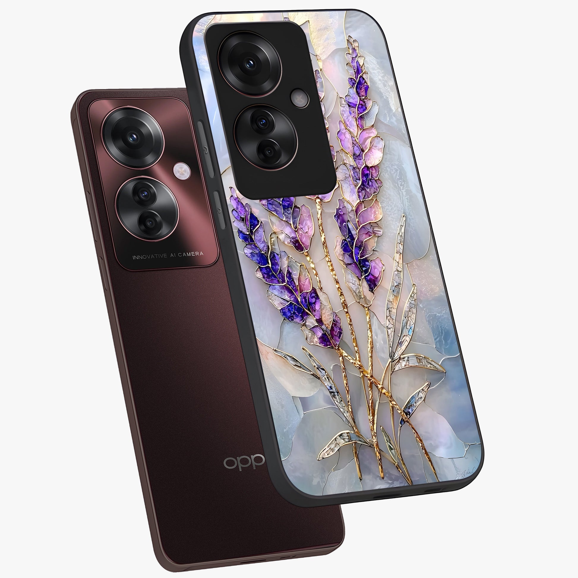 Lavender Dream Glow Glass Case displayed in angled mockup highlighting dreamy purple glow design with soft artistic style.