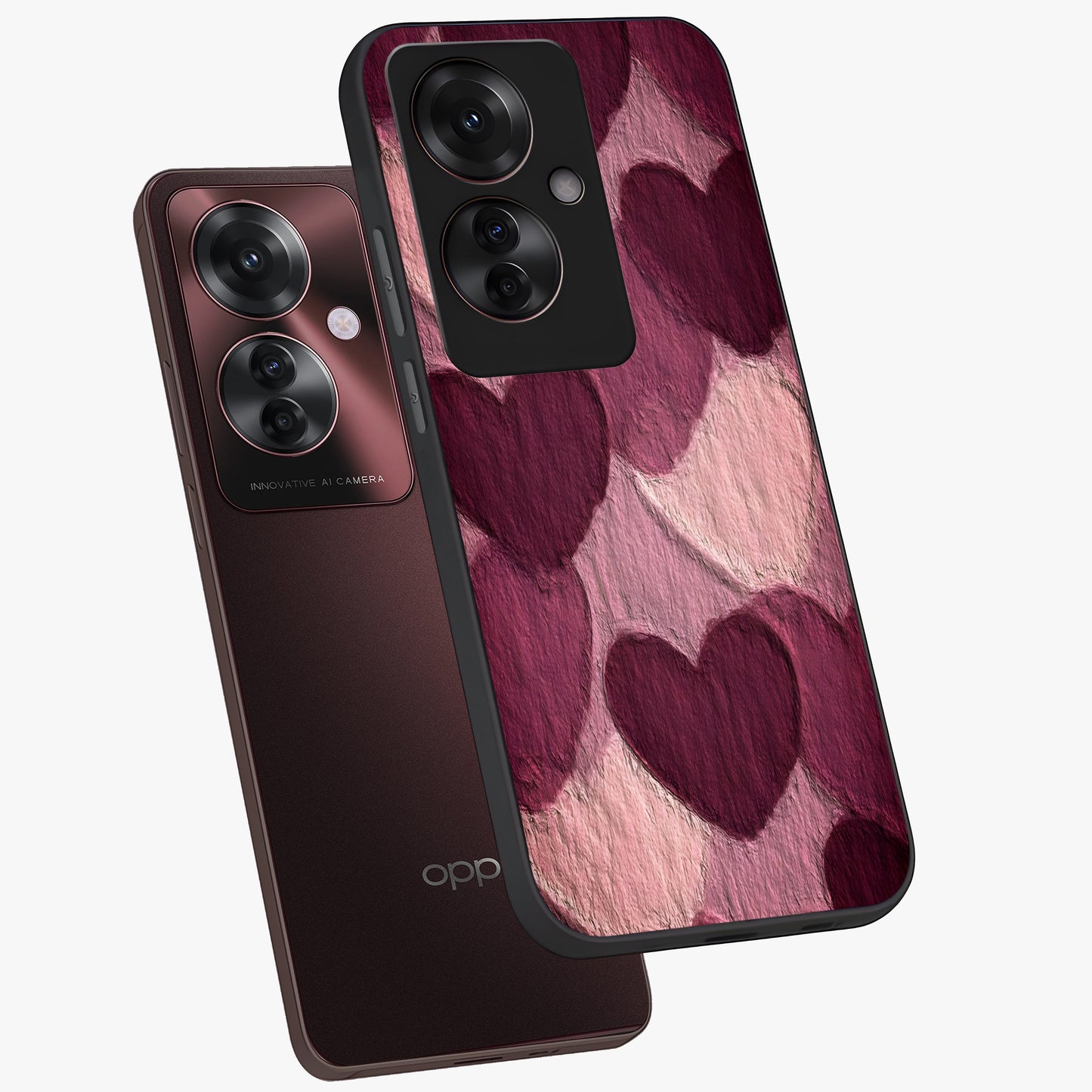 Layered Paper Hearts Glass Case displayed in angled mockup highlighting creative paper craft heart design with romantic aesthetic.