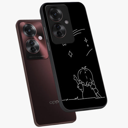 Line Art Girl With Shooting Stars Glass Case displayed in angled mockup highlighting elegant line art design with dreamy star aesthetic.