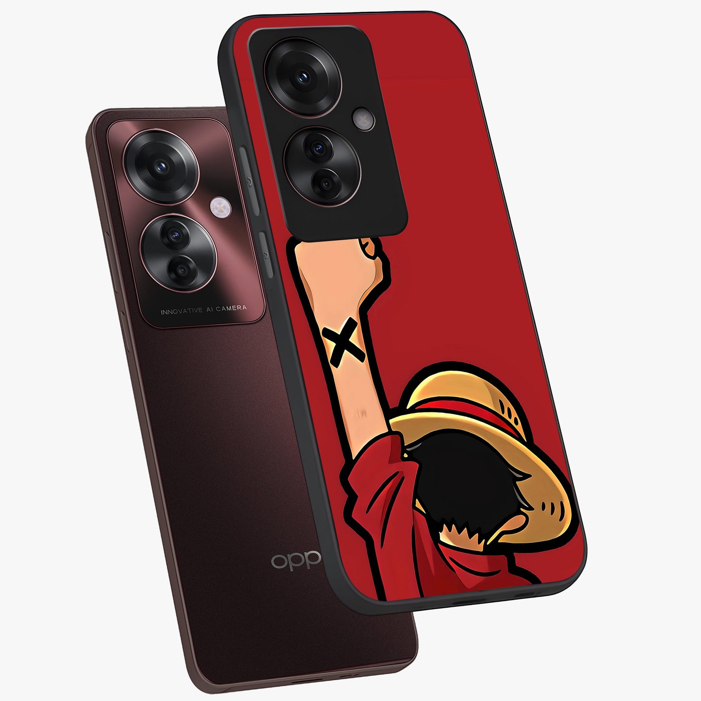 Luffy X Spirit Glass Case displayed in angled mockup highlighting powerful anime design with energetic action aesthetic.
