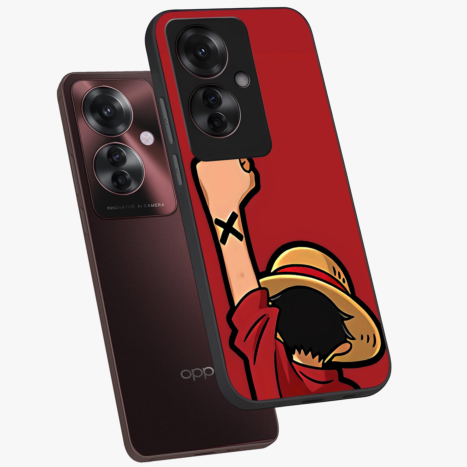 Luffy X Spirit Glass Case displayed in angled mockup highlighting powerful anime design with energetic action aesthetic.