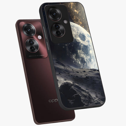Lunar Horizon Glow Glass Case displayed in angled mockup highlighting celestial moon design with dreamy night aesthetic.