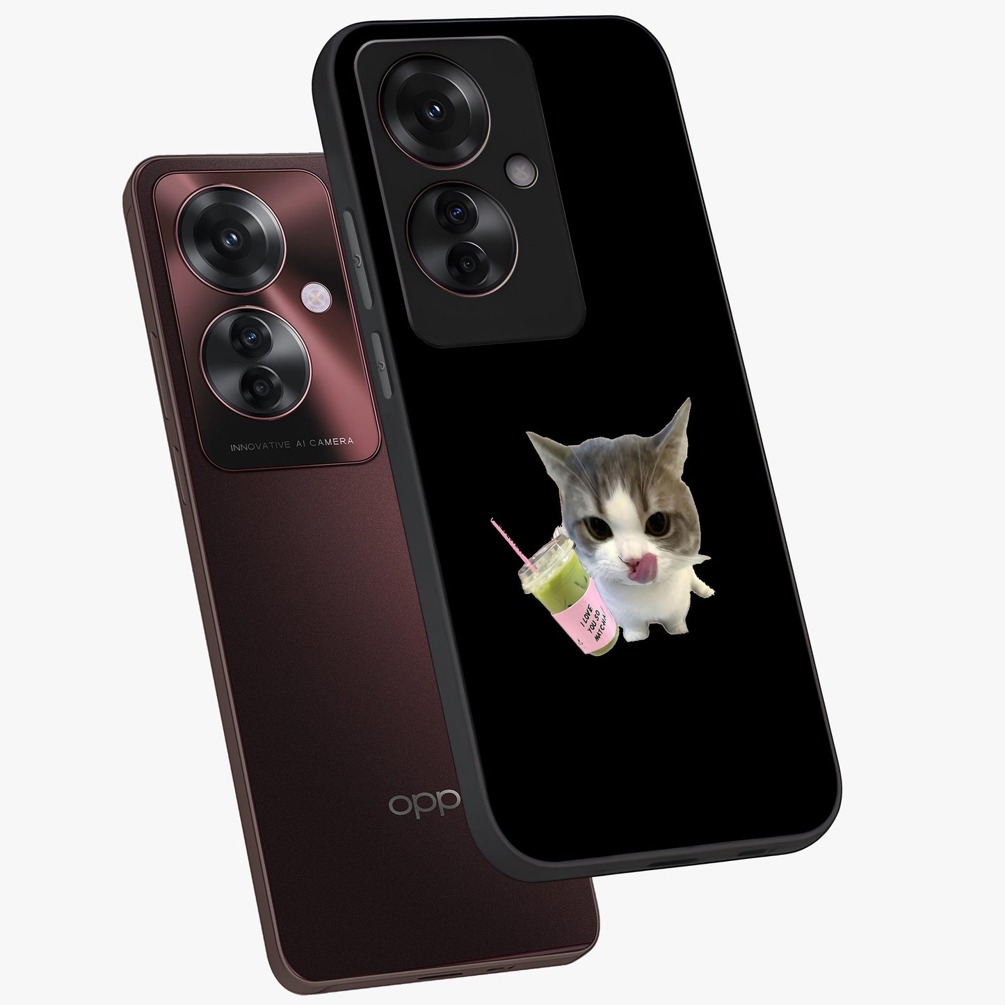 Matcha Cat Style Glass Case displayed in angled mockup highlighting playful feline design with pastel matcha aesthetic.