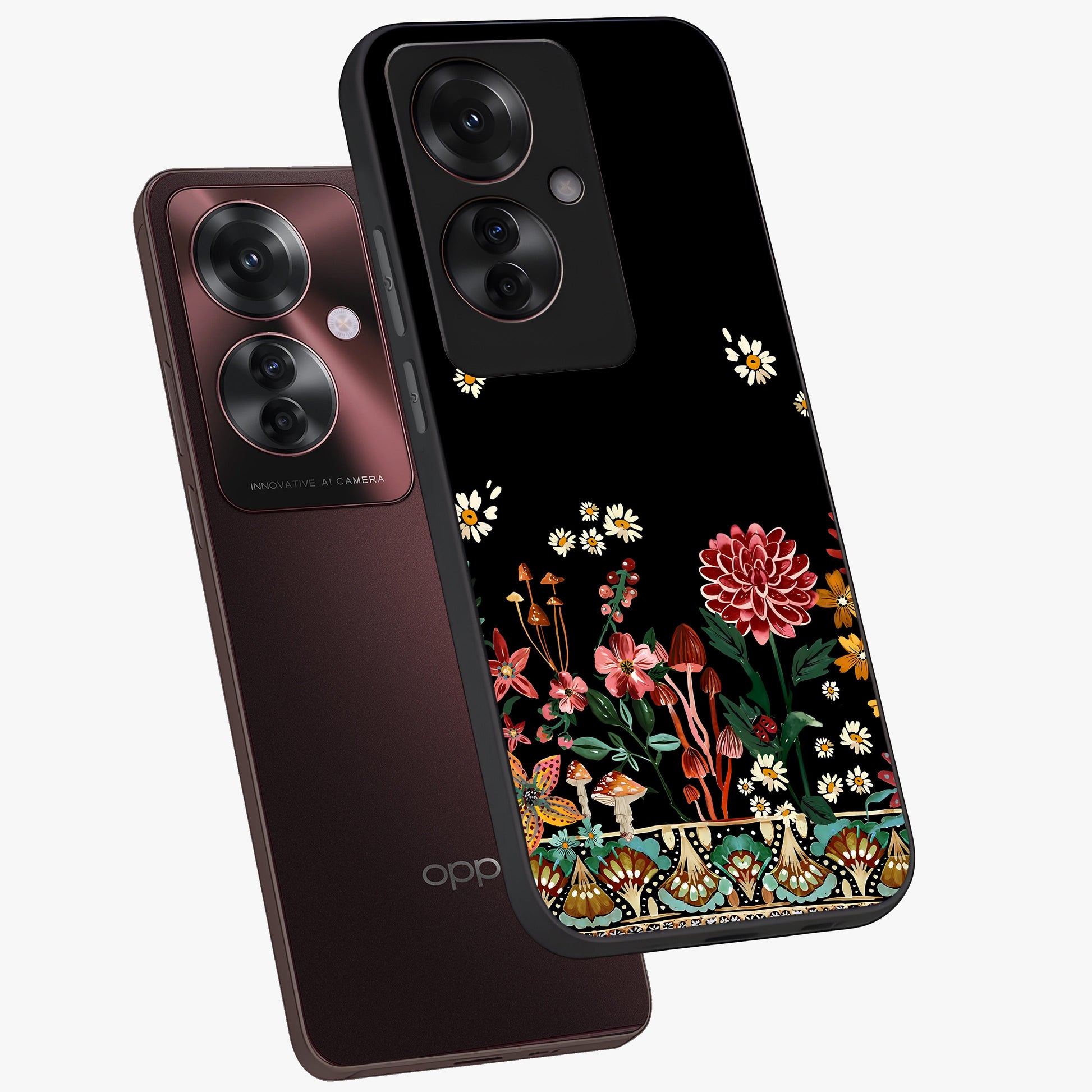 Midnight Bloom Pattern Glass Case displayed in angled mockup highlighting elegant flower design with midnight aesthetic style.