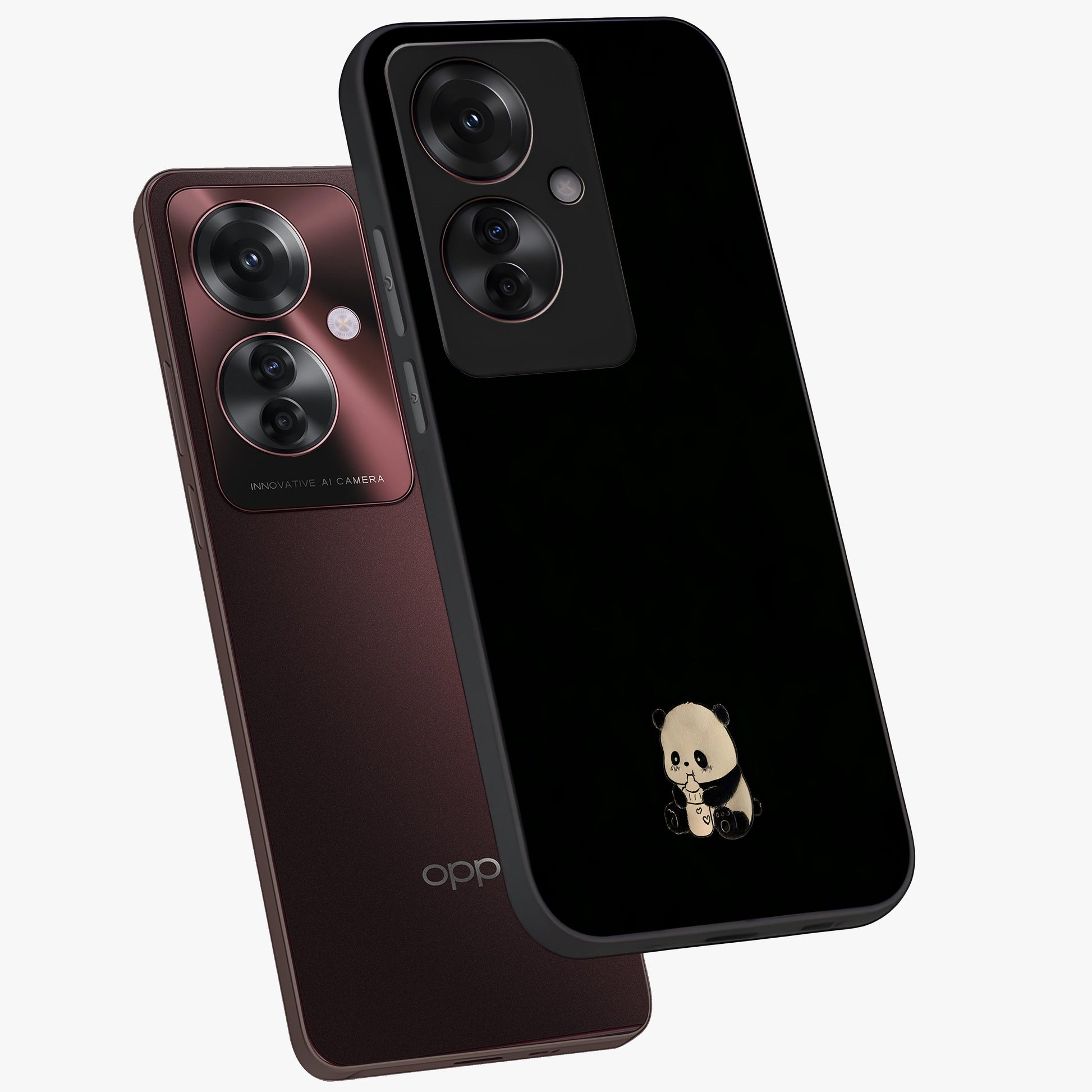 Midnight Panda Love Glass Case displayed in angled mockup highlighting adorable panda illustration with midnight aesthetic.