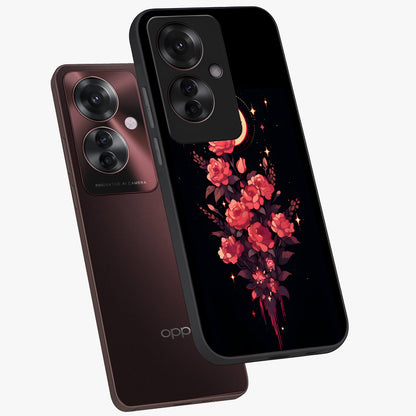 Moonlit Floral Elegance Glass Case displayed in angled mockup highlighting graceful flower design with soft moonlight aesthetic.
