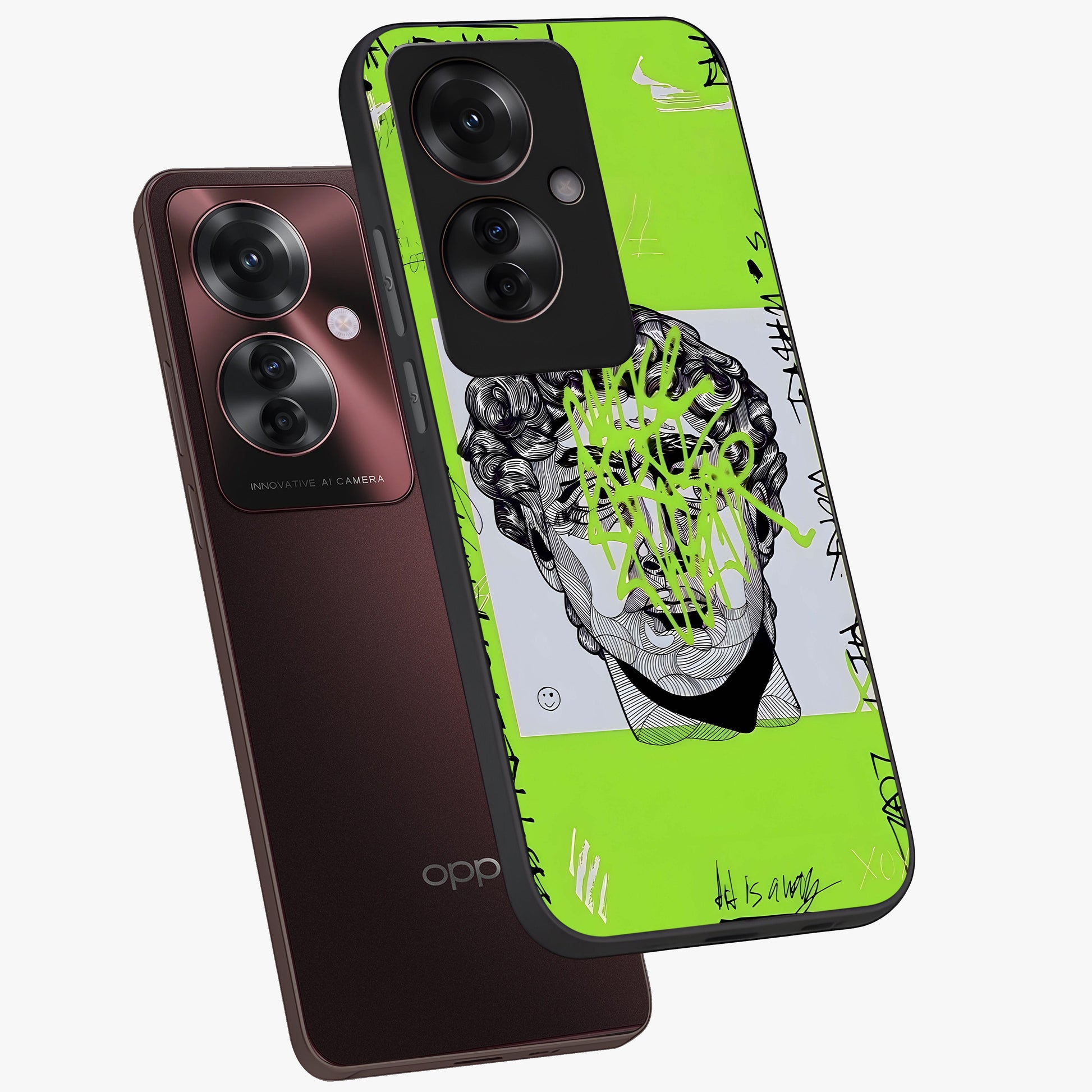 Neo Graffiti Rebellion Glass Case displayed in angled mockup highlighting urban street art design with rebellious aesthetic.